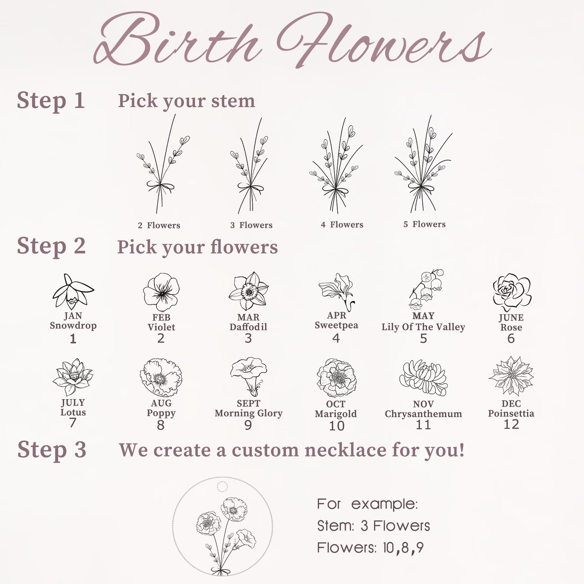 Birth Flower Bouquet Necklace