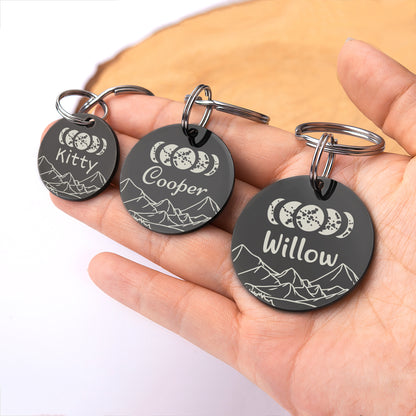 Personalize Moon Phases Round Shaped Pet ID Dog Tag for Cat or Dog