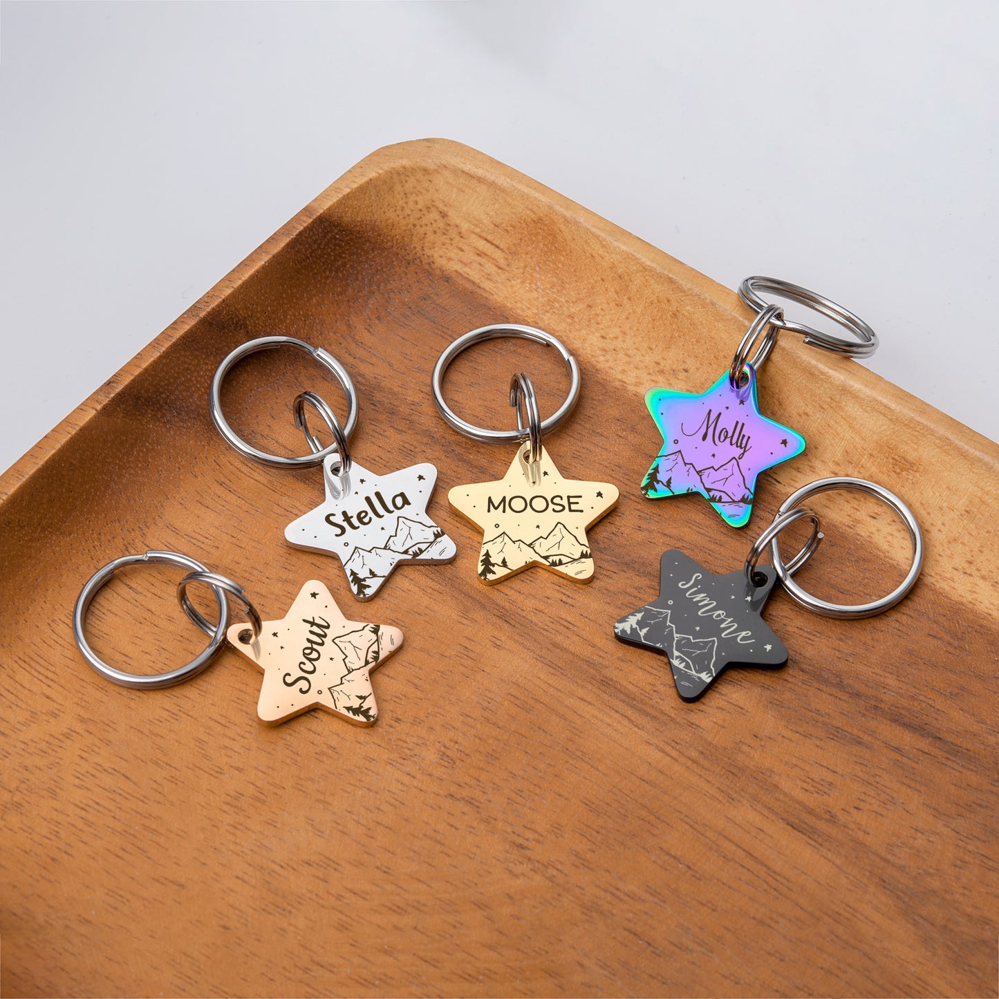 Personalized Mountain Starry Sky Star Shaped Pet ID Dog Tag for Cat or Dog