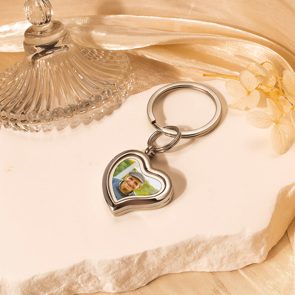 Sideways Heart Photo Locket Memorial Keychain