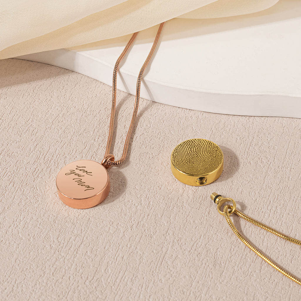 Custom Fingerprint and Handwriting Round Memorial Necklace