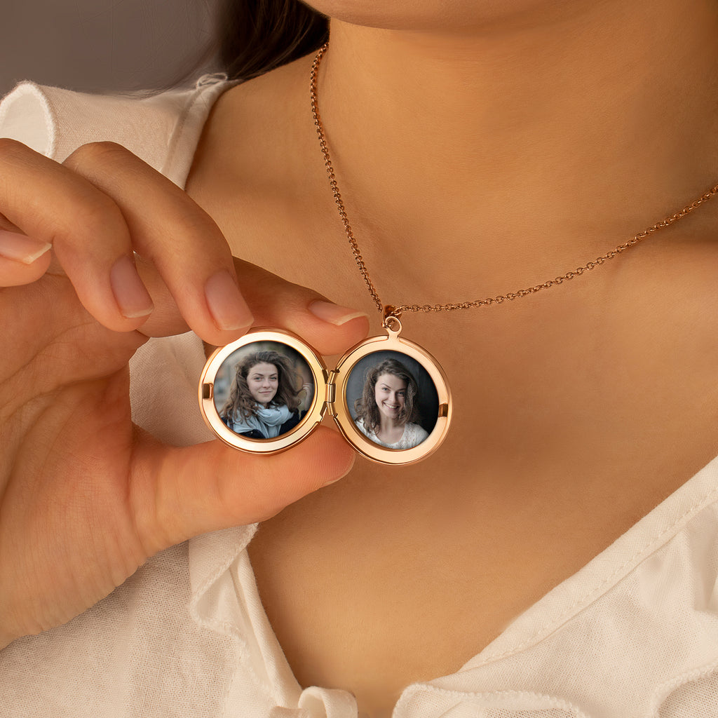 Round Birth Flower and Name Photo Locket Necklace