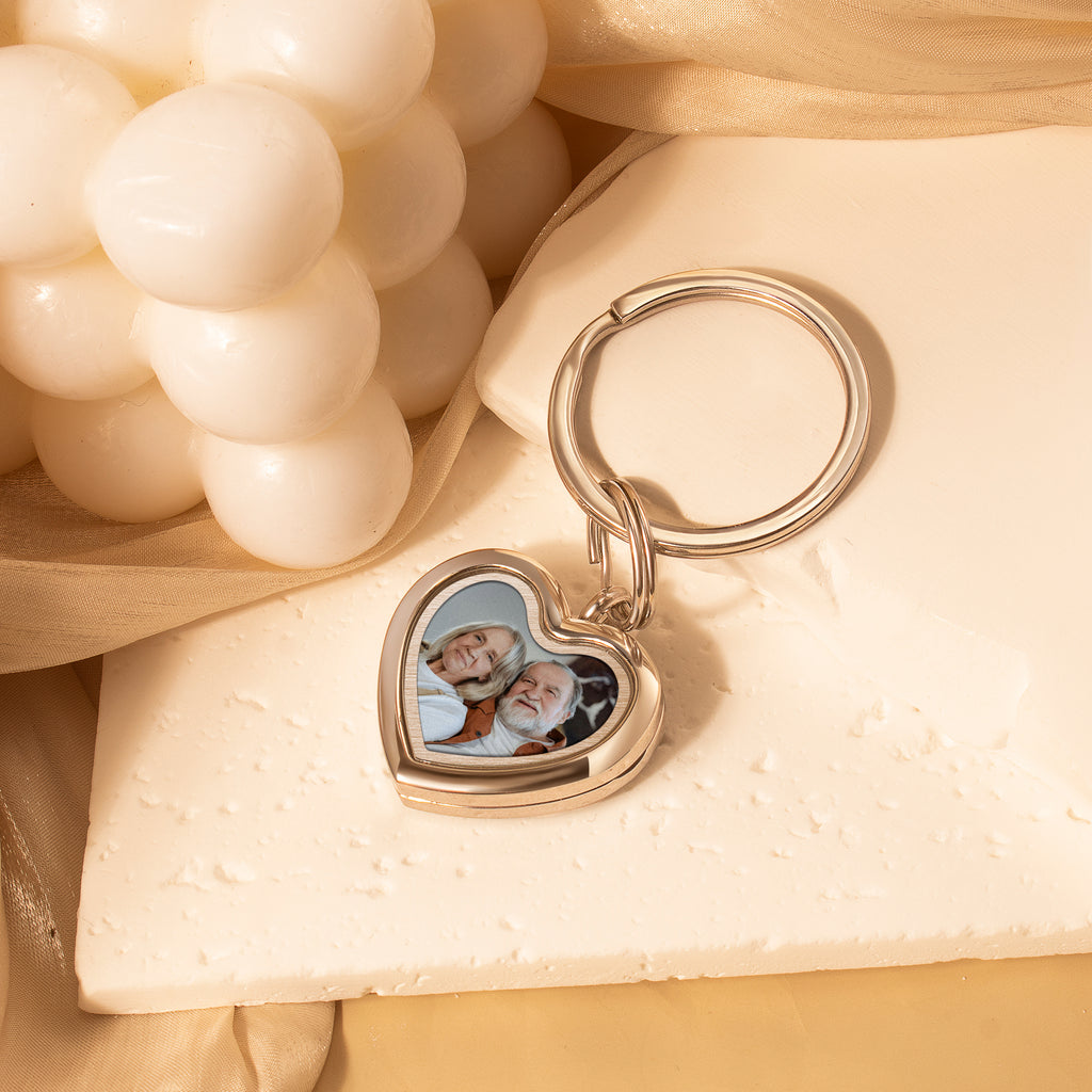 Glass Heart Photo Locket Memorial Keychain