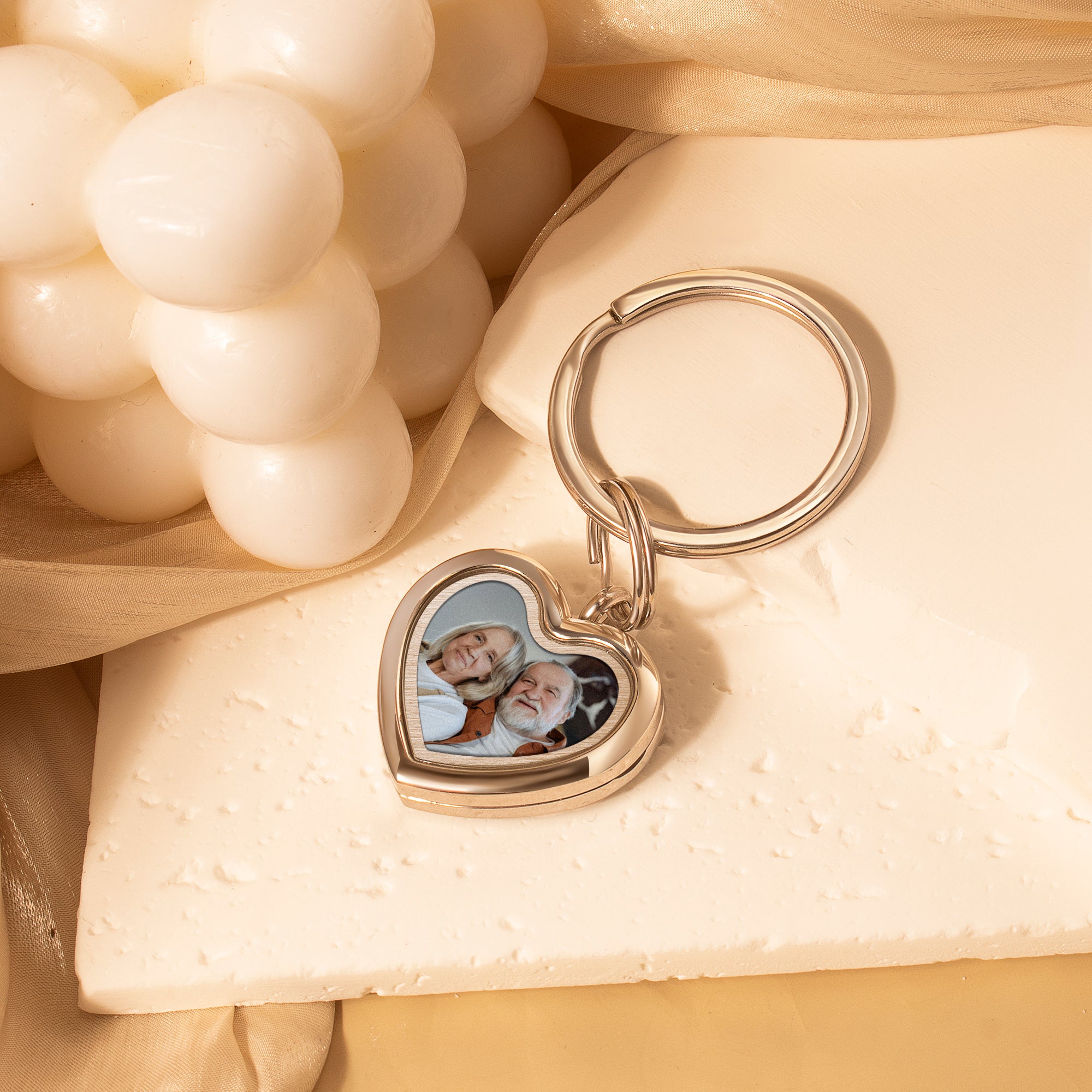 Glass Heart Photo Locket Memorial Keychain