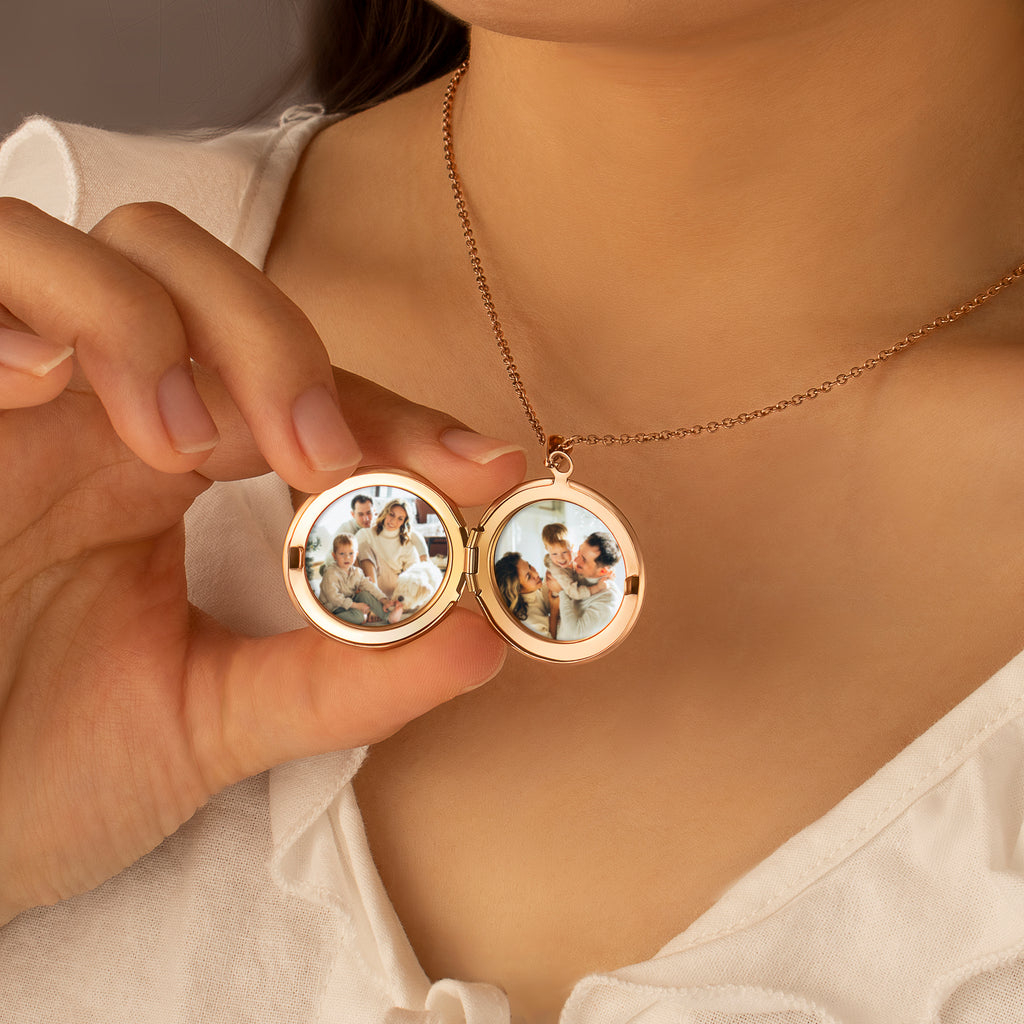 Round Birth Flower Garden Photo Locket Necklace