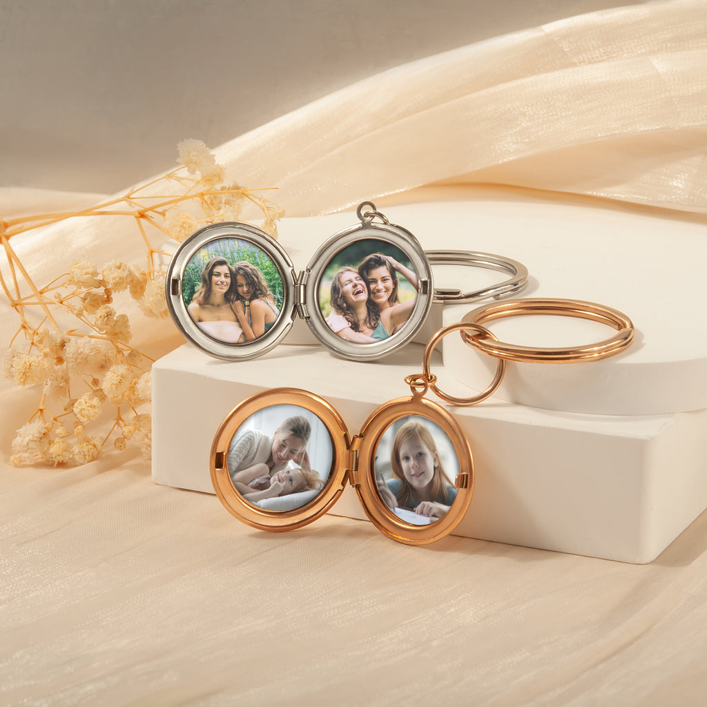 Custom Flower Photo Locket Key Chain