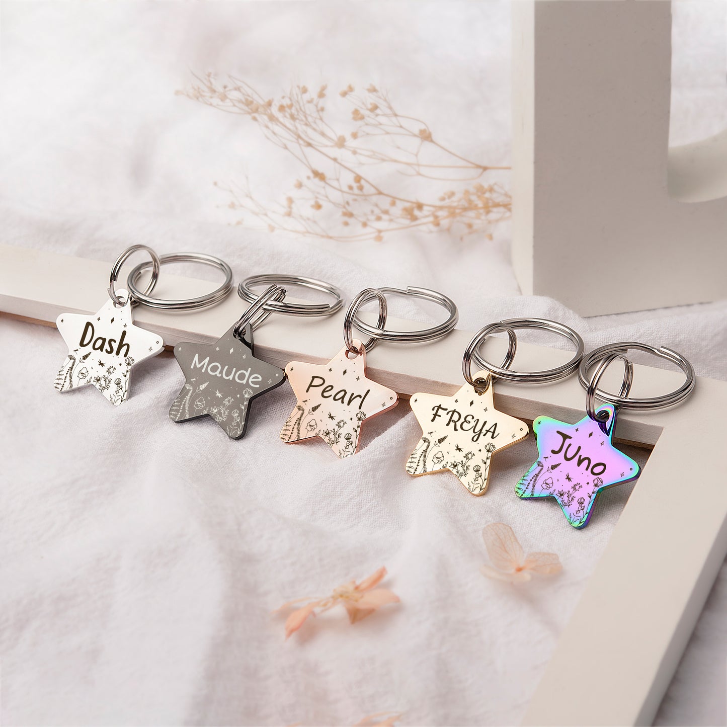 Star Shaped Wildflowers Themed Pet Tag