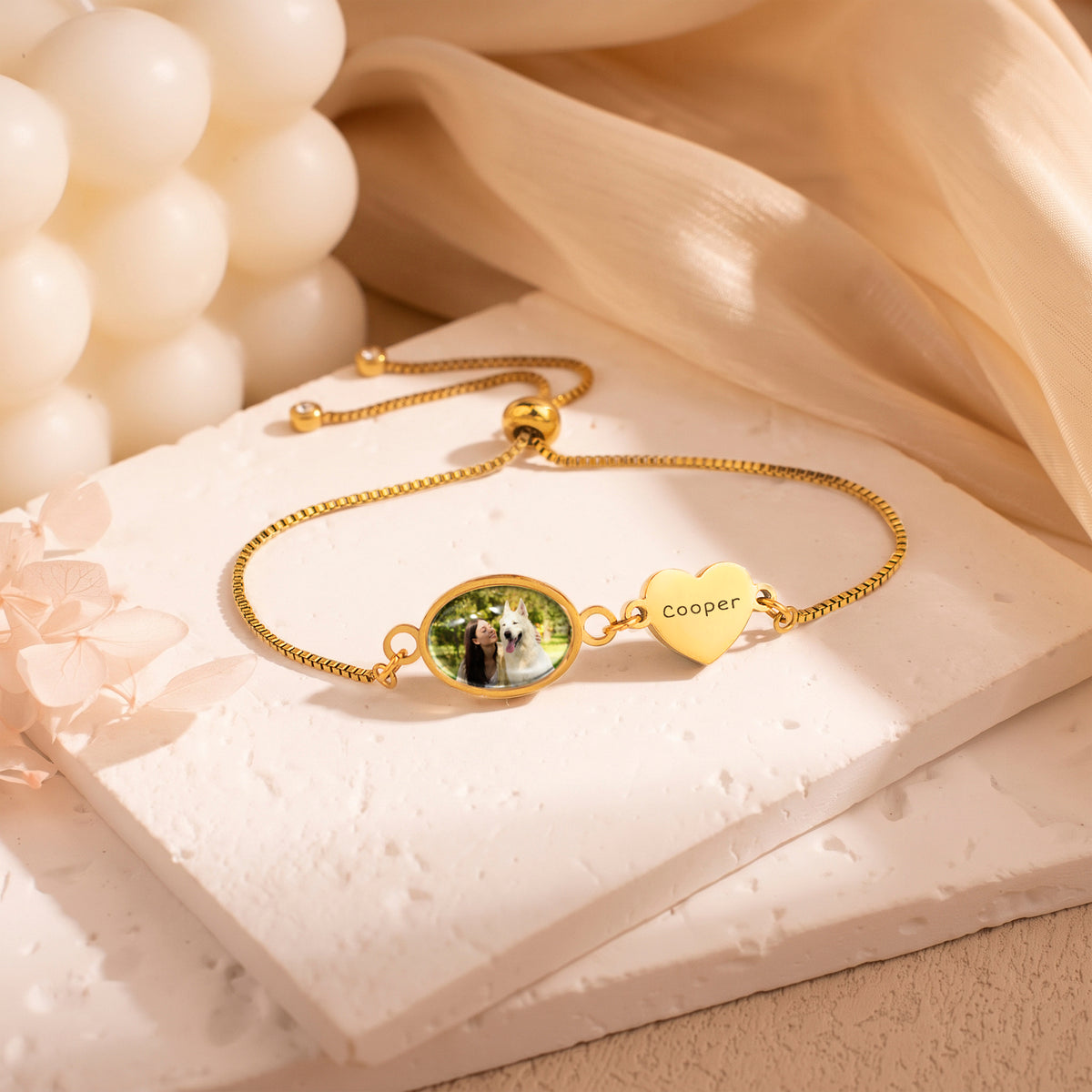 Oval Resin Photo Bracelet with Glass Dome Cab
