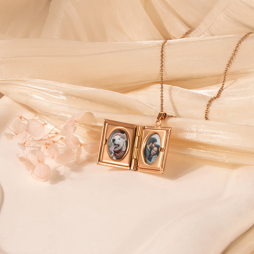 Square Name Photo Locket Necklace