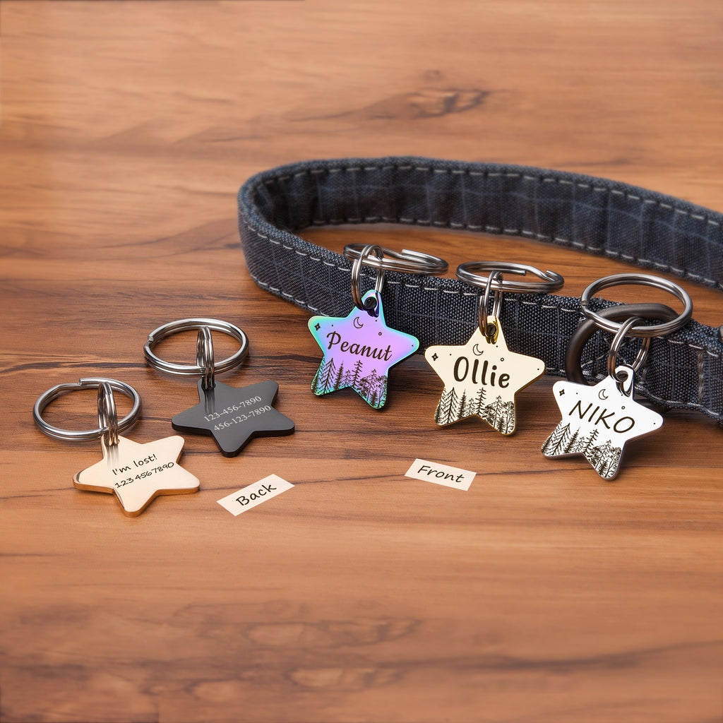 Personalized Forrest Starry Sky Star Shaped Pet ID Dog Tag for Cat or Dog