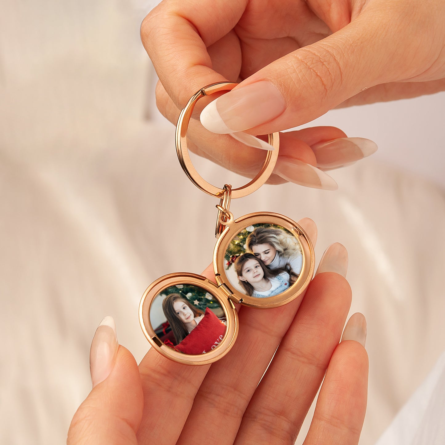 Custom Flower, Name, and Date Photo Locket Key Chain