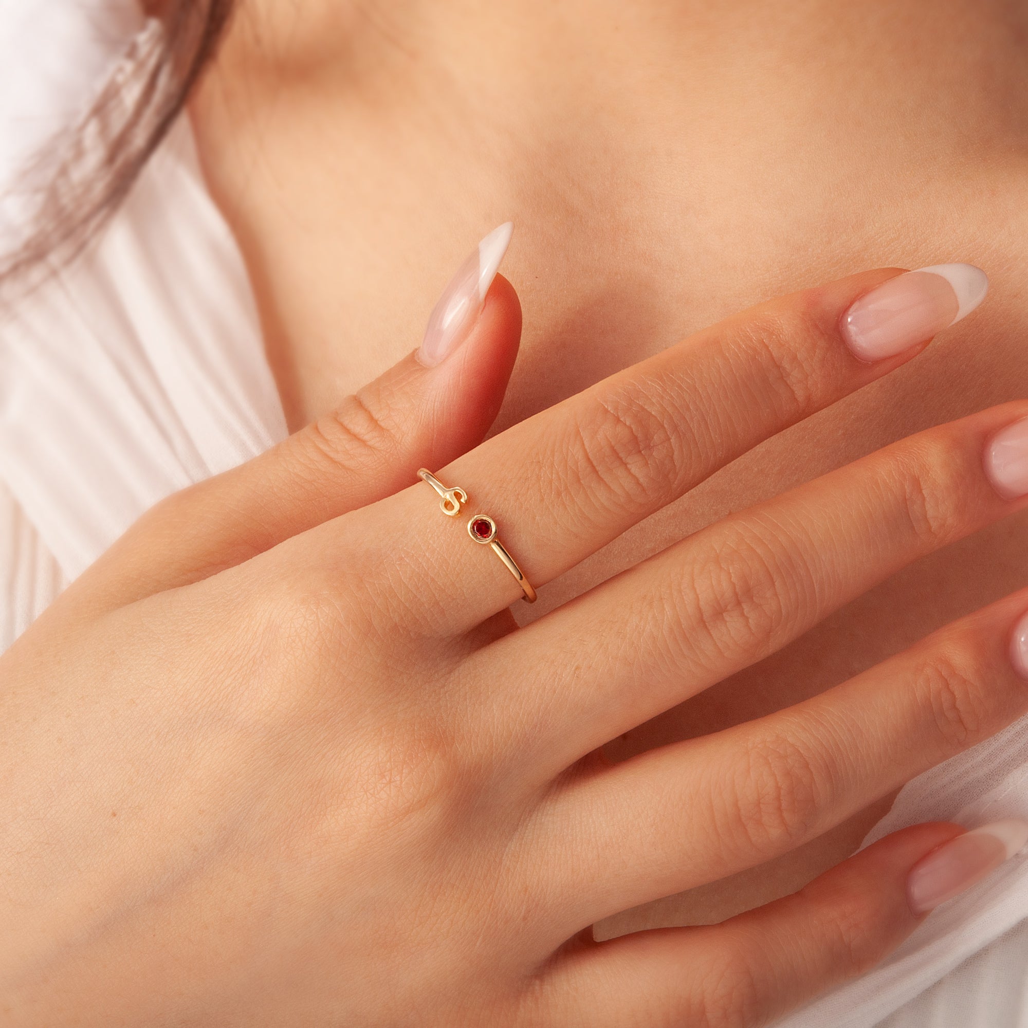 Parallel Initial Birthstone Ring