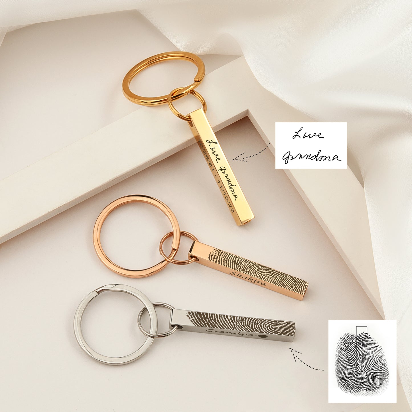 Personalized Fingerprint 4-Sided Bar Memorial Ashes Holder Key Chain