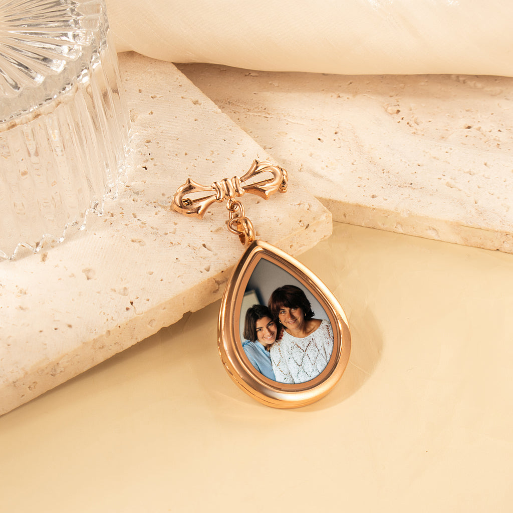 Glass Graduation Teardrop Photo Locket Lapel Pin