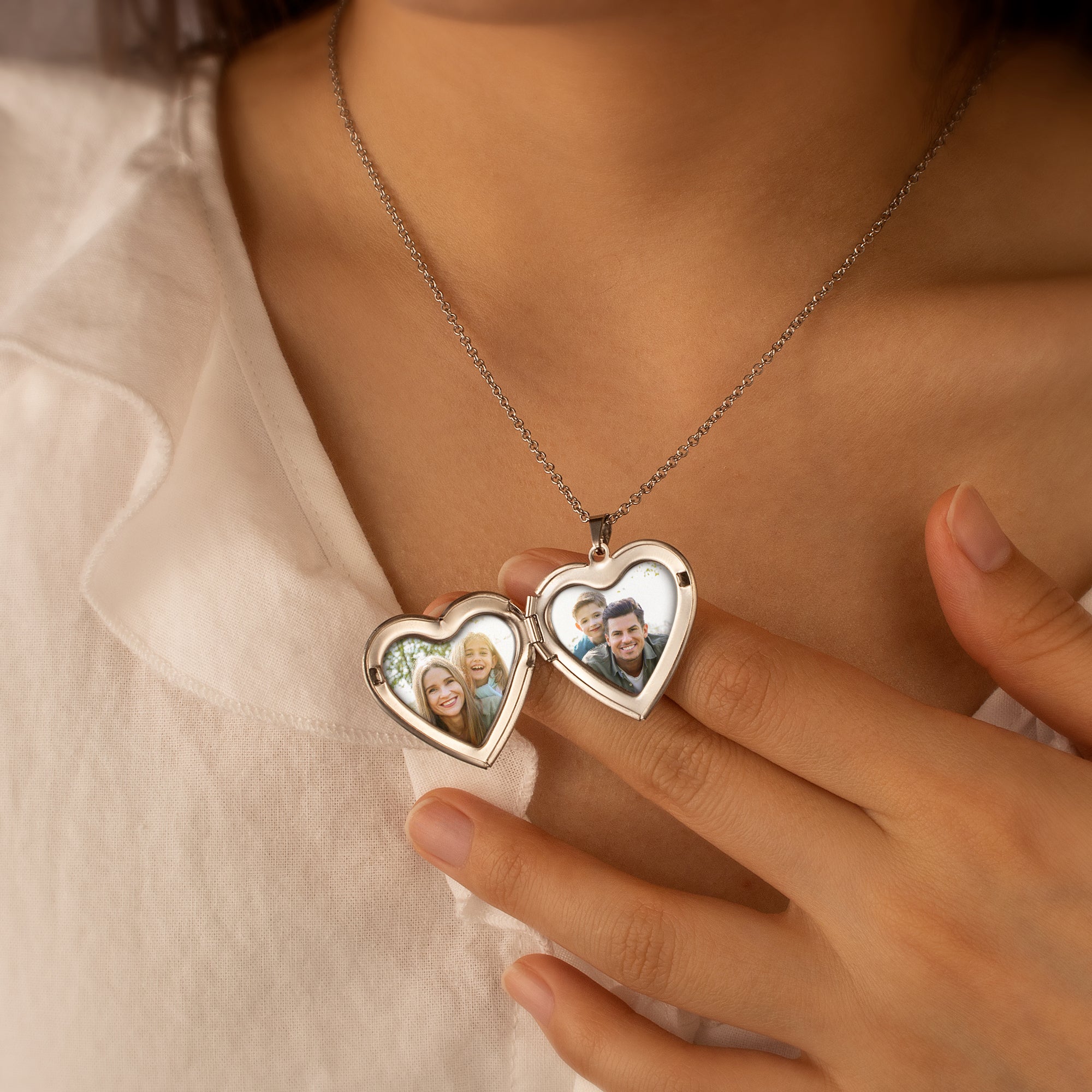 Wave Photo Heart Locket Necklace