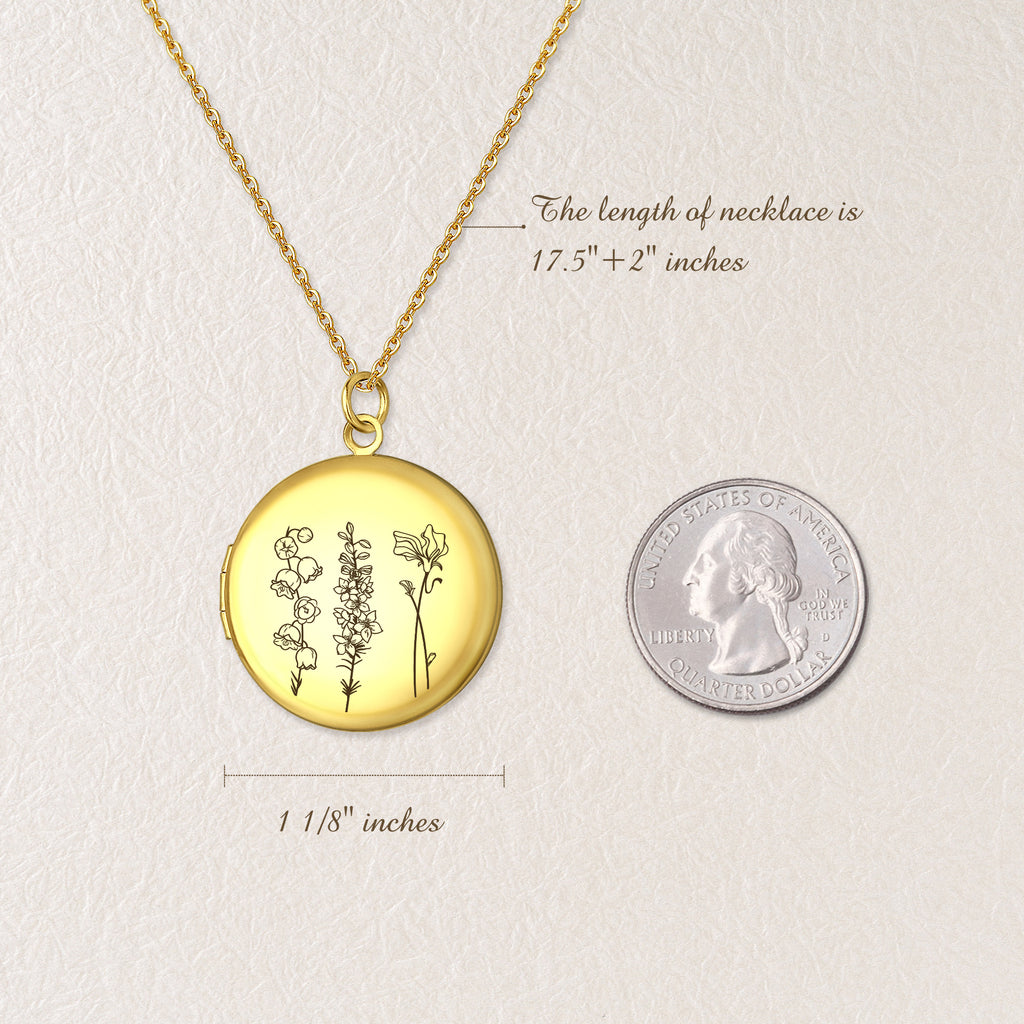 Custom 1-4 Flowers Photo Locket Necklace