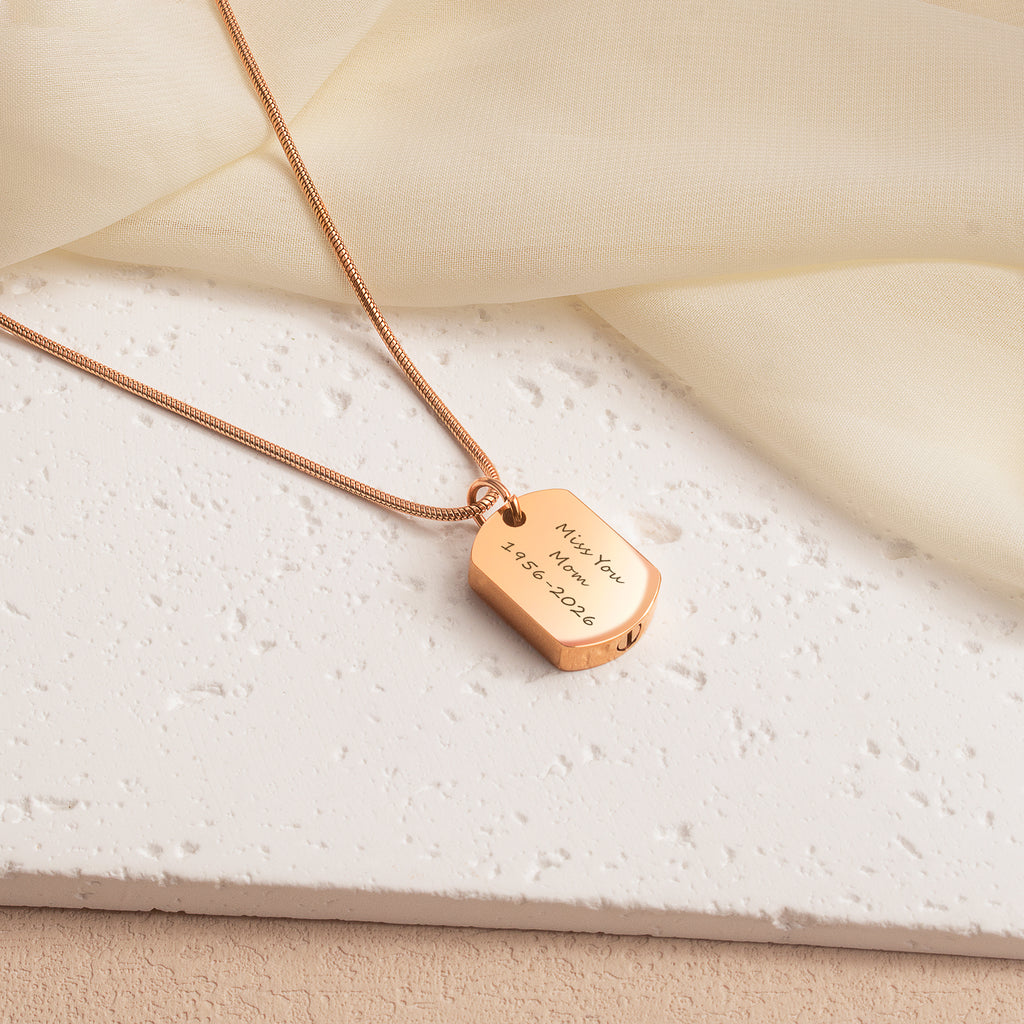 Vertical Engraving Memorial Dog Tag Urn Necklace