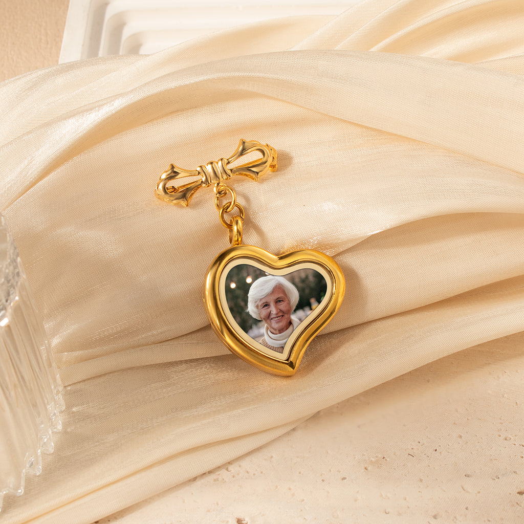 Glass Sideways Heart Graduation Photo Locket Brooch Pin