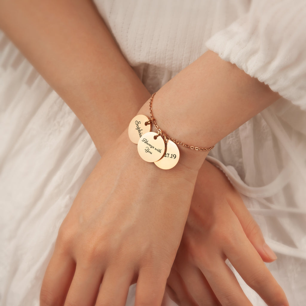 Personalized Round Charm Chain Bracelet