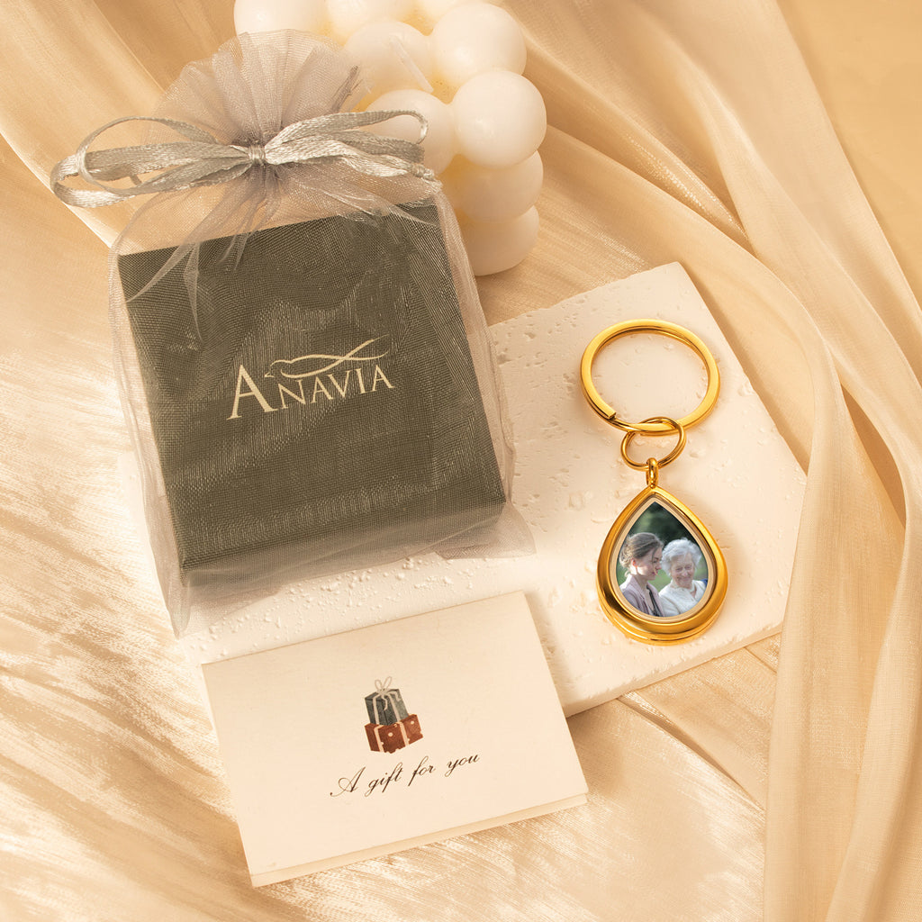 Glass Teardrop Photo Locket Memorial Keychain