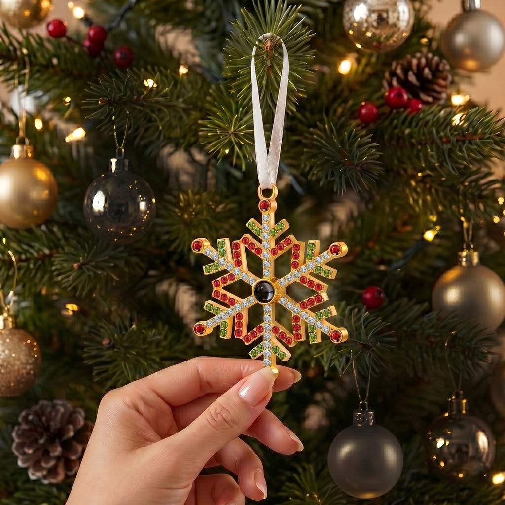 Colorful Rhinestone Snowflake Photo Projection Christmas Ornament
