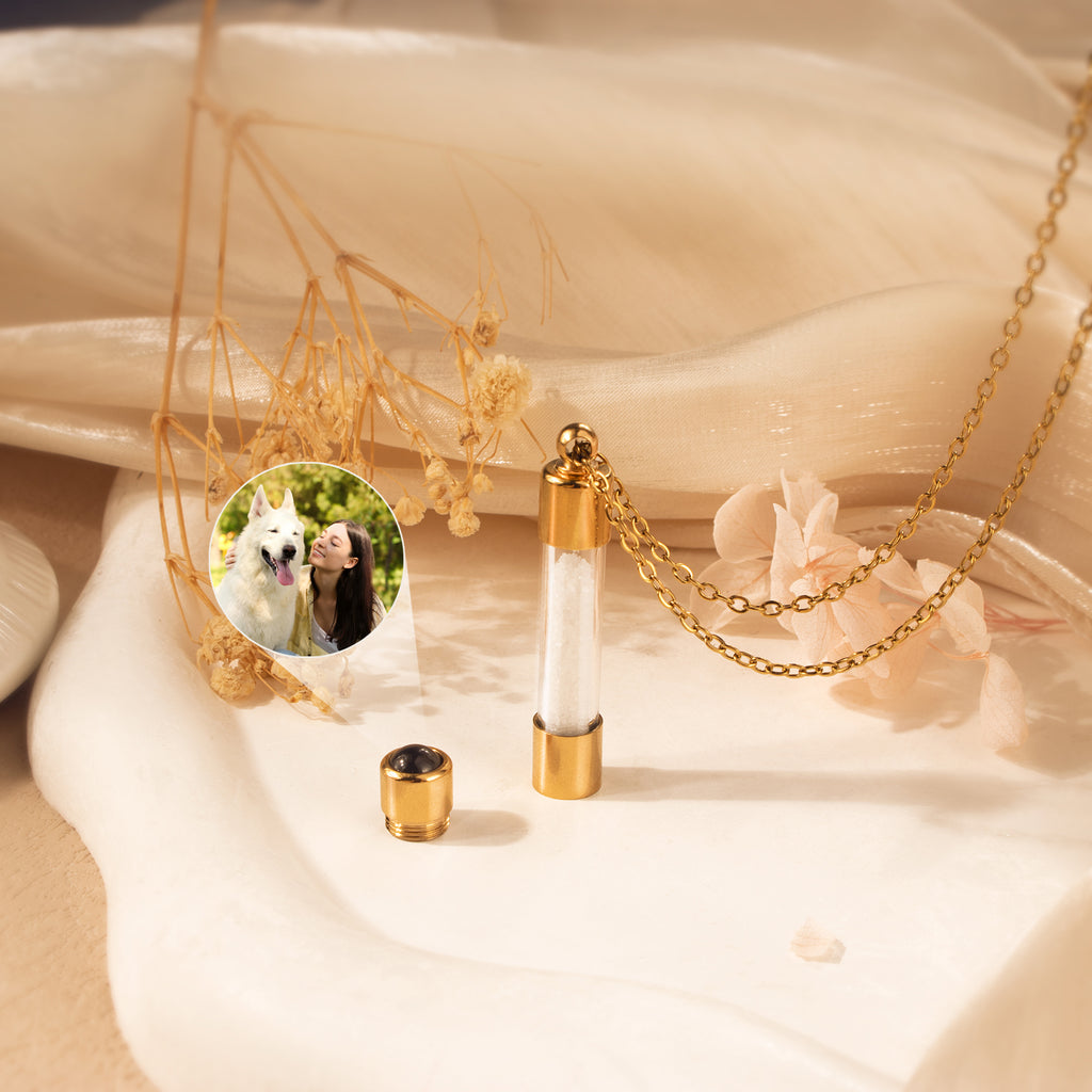 Cylinder Photo Projection Pet Memorial Necklace