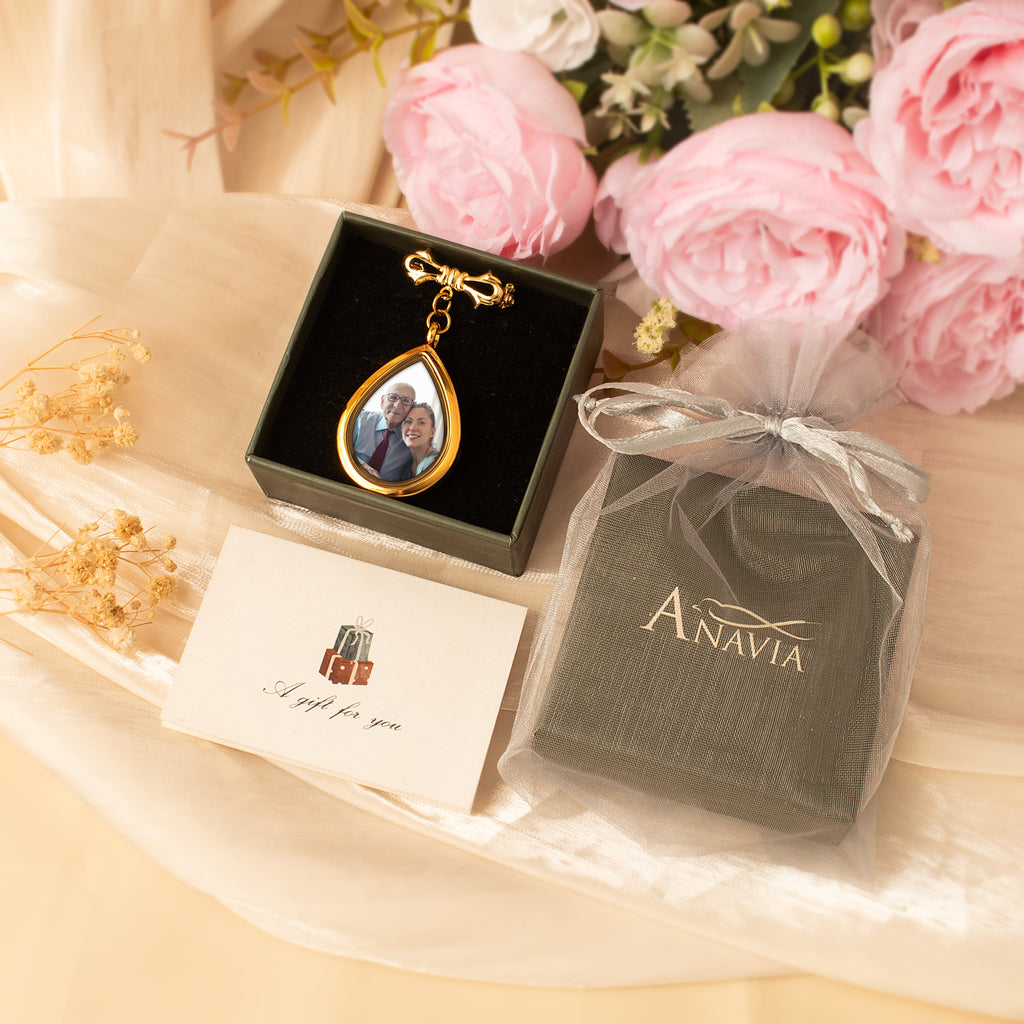 Glass Wedding Teardrop Photo Locket Lapel Pin