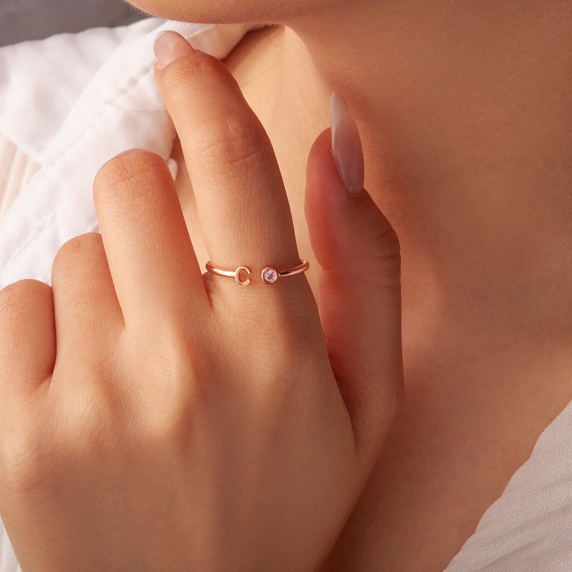 Parallel Initial Birthstone Ring