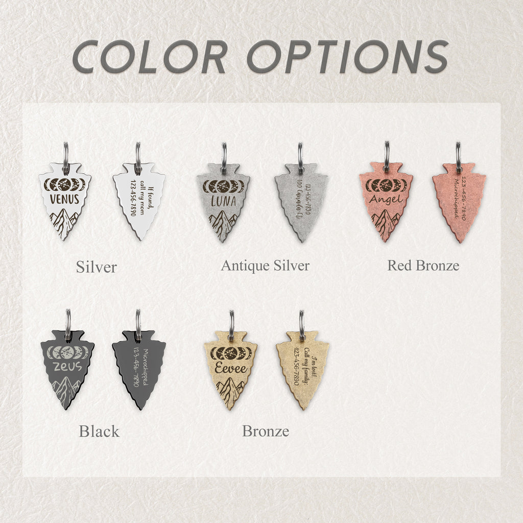 Personalized Arrowhead Shaped Moon Phase Themed Pet ID Dog Tag