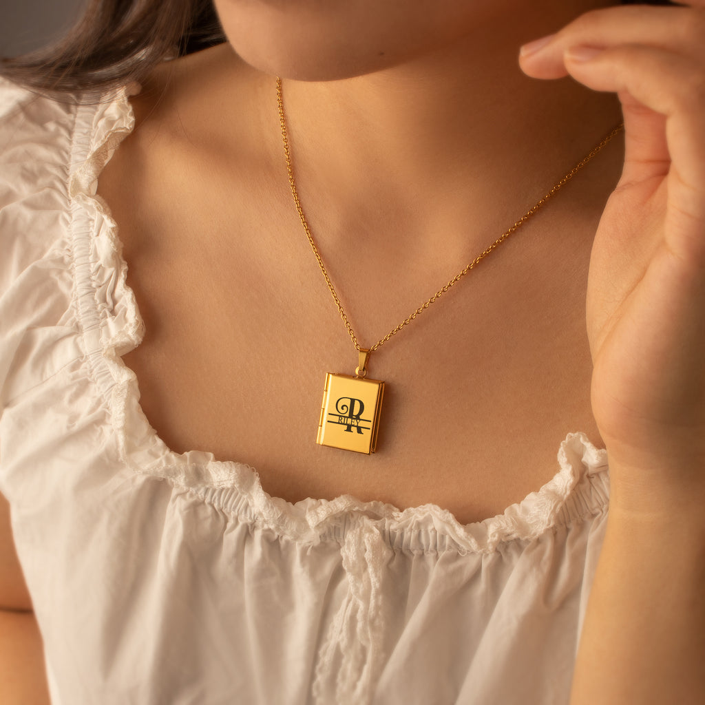 Square Name Photo Locket Necklace
