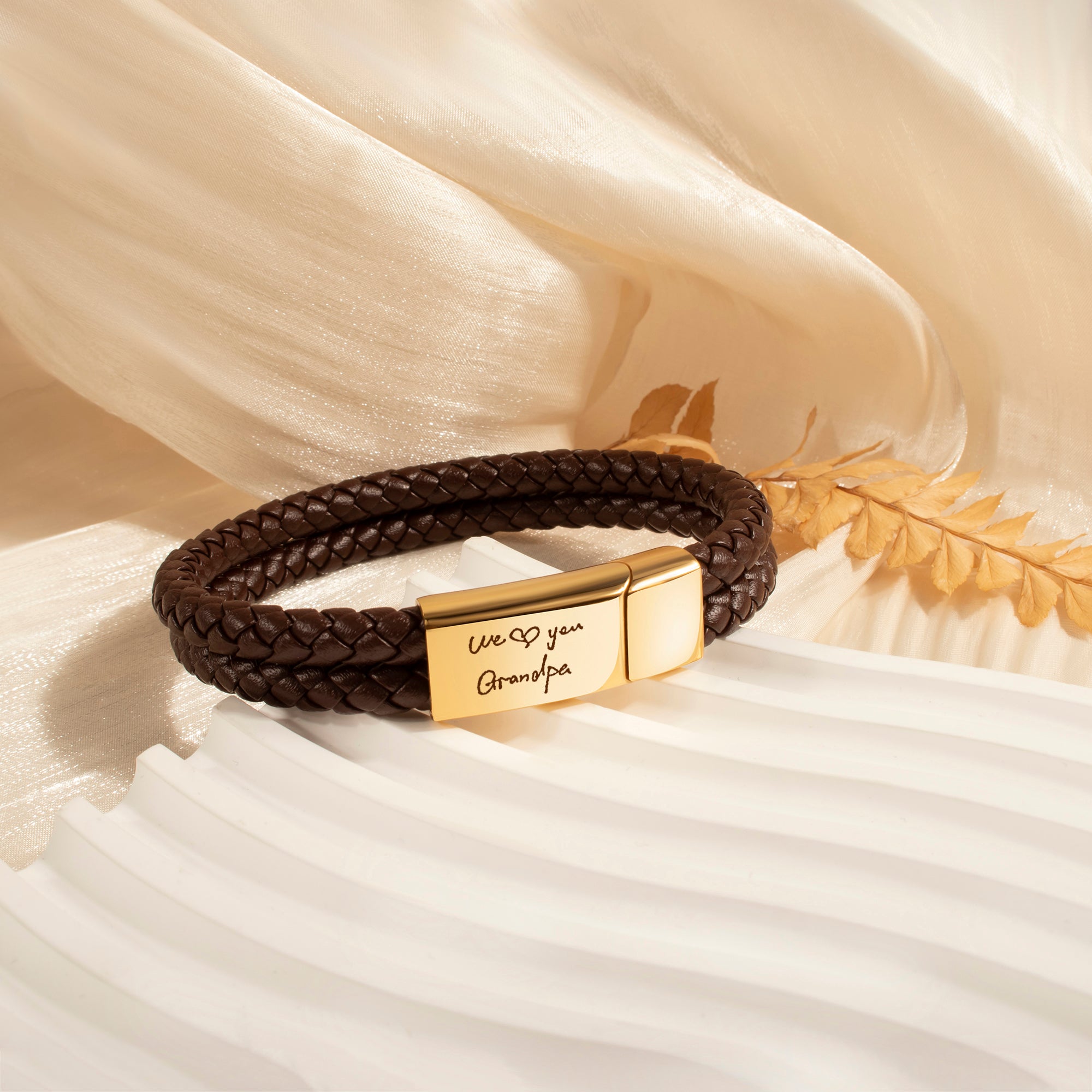 Custom Handwriting Engraving Double Strap Leather Bracelet