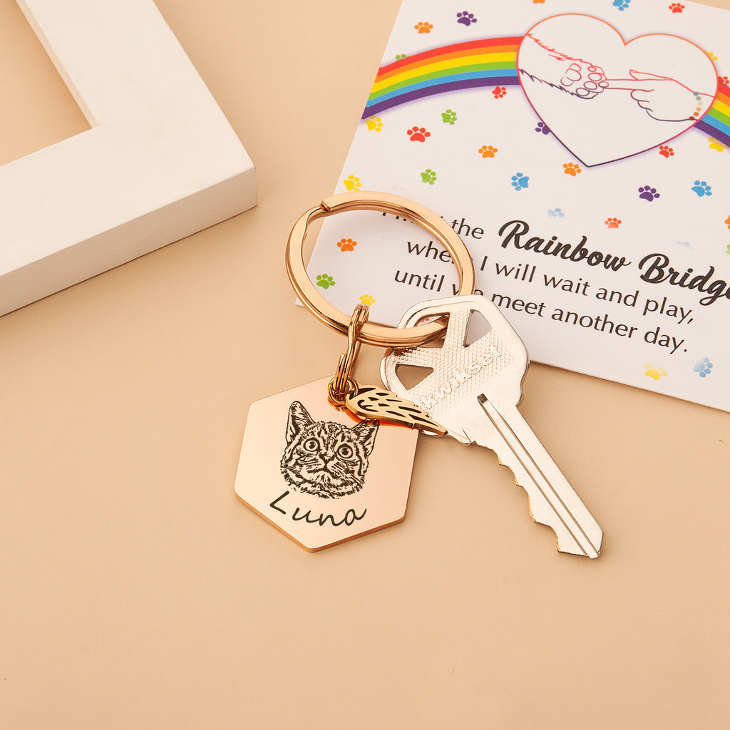 Hexagon Pet Portrait Pet ID Key Chain