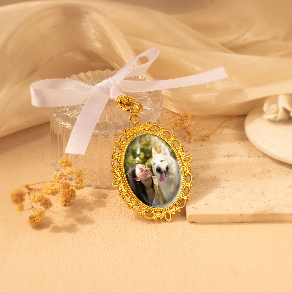 Reversible Pet Memorial Photo Ribbon Brooch