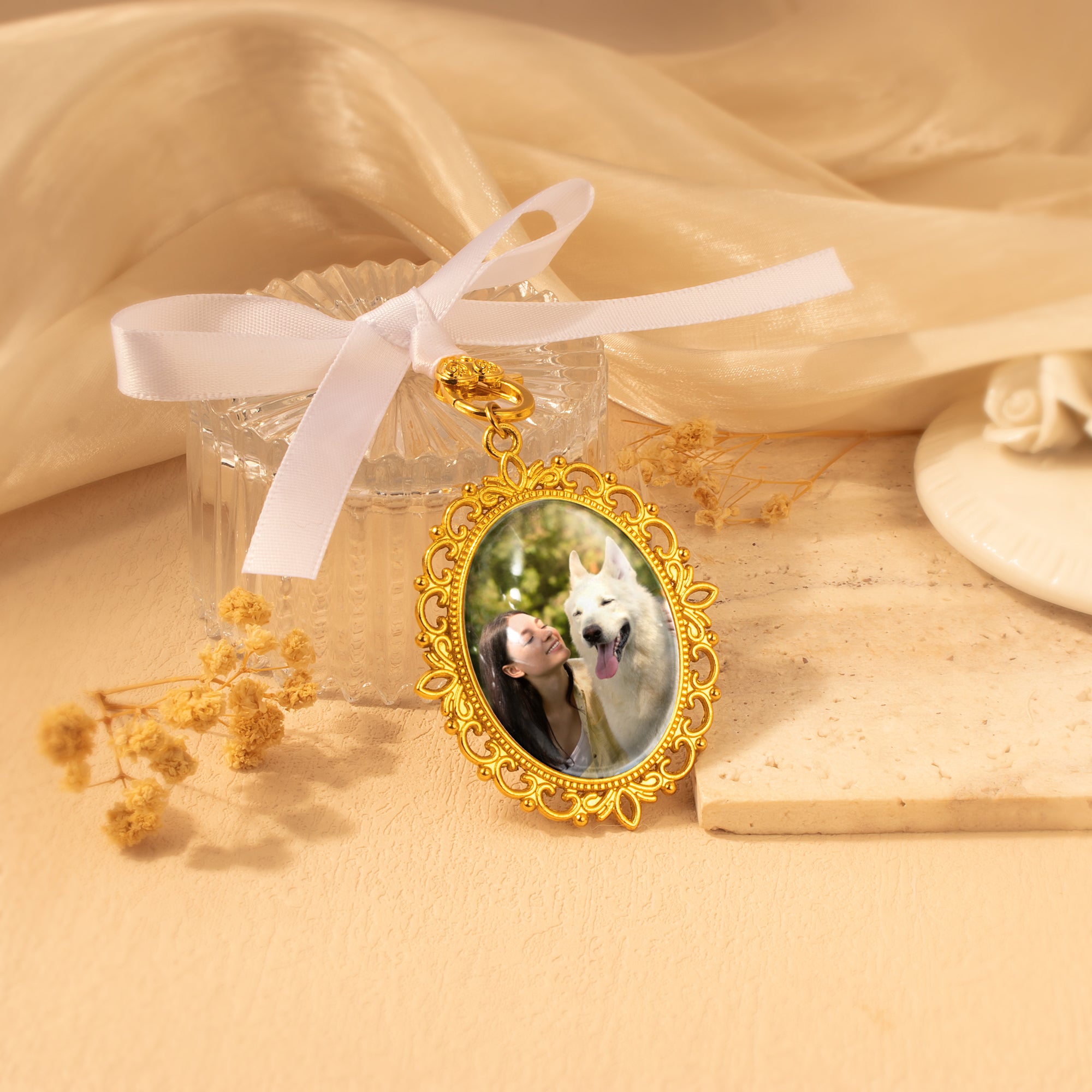 Reversible Pet Memorial Photo Ribbon Brooch