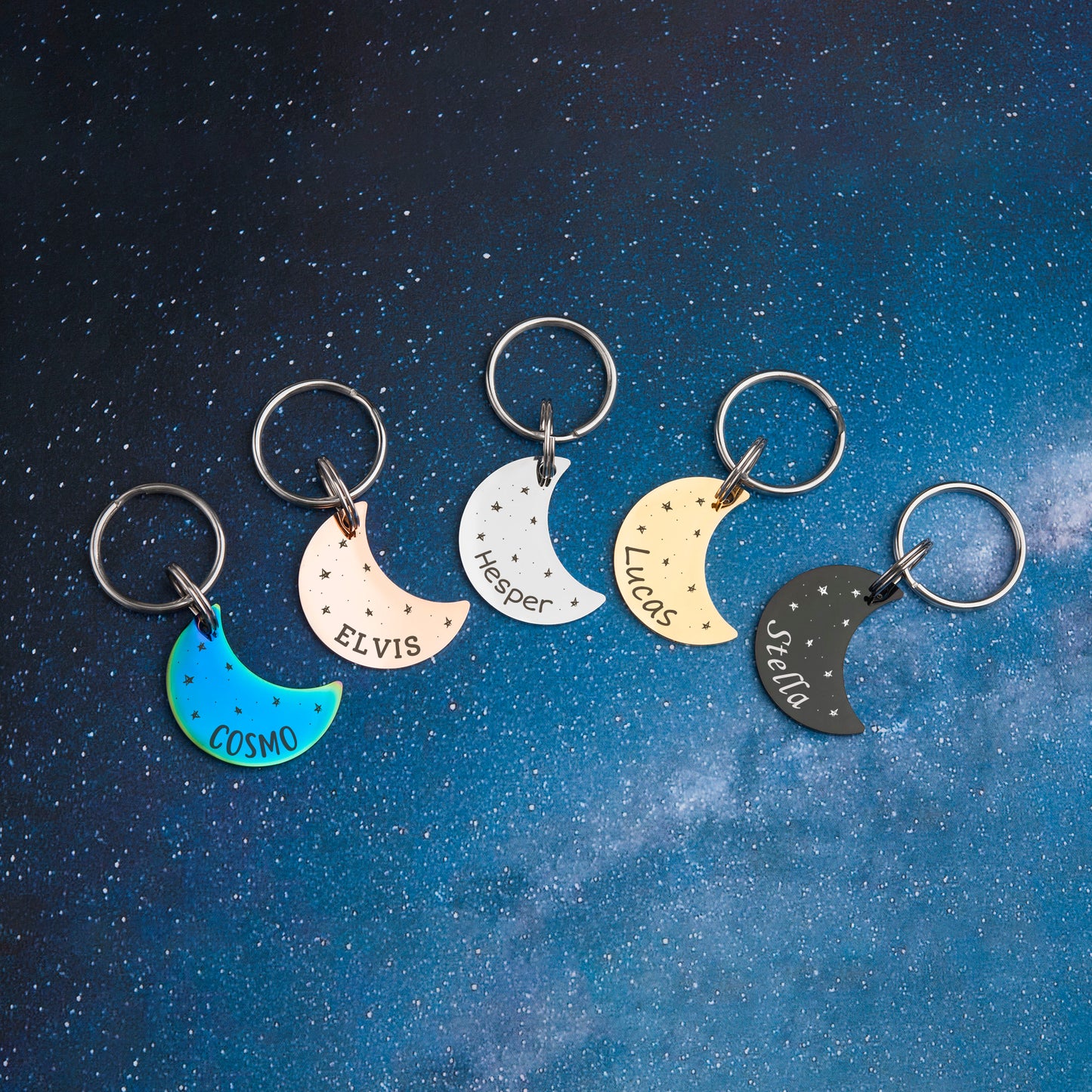 Personalized Space Themed Moon Shaped Pet ID Dog Tag