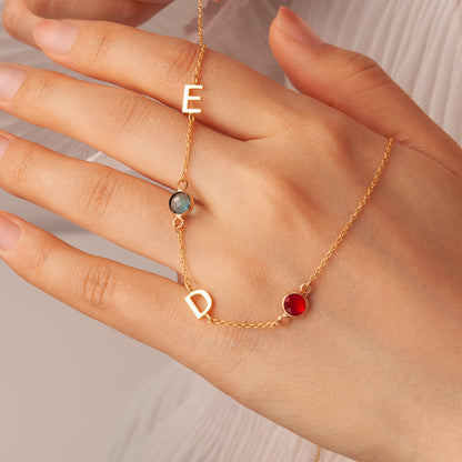 Personalized Vertical Charms and Birthstone Necklace