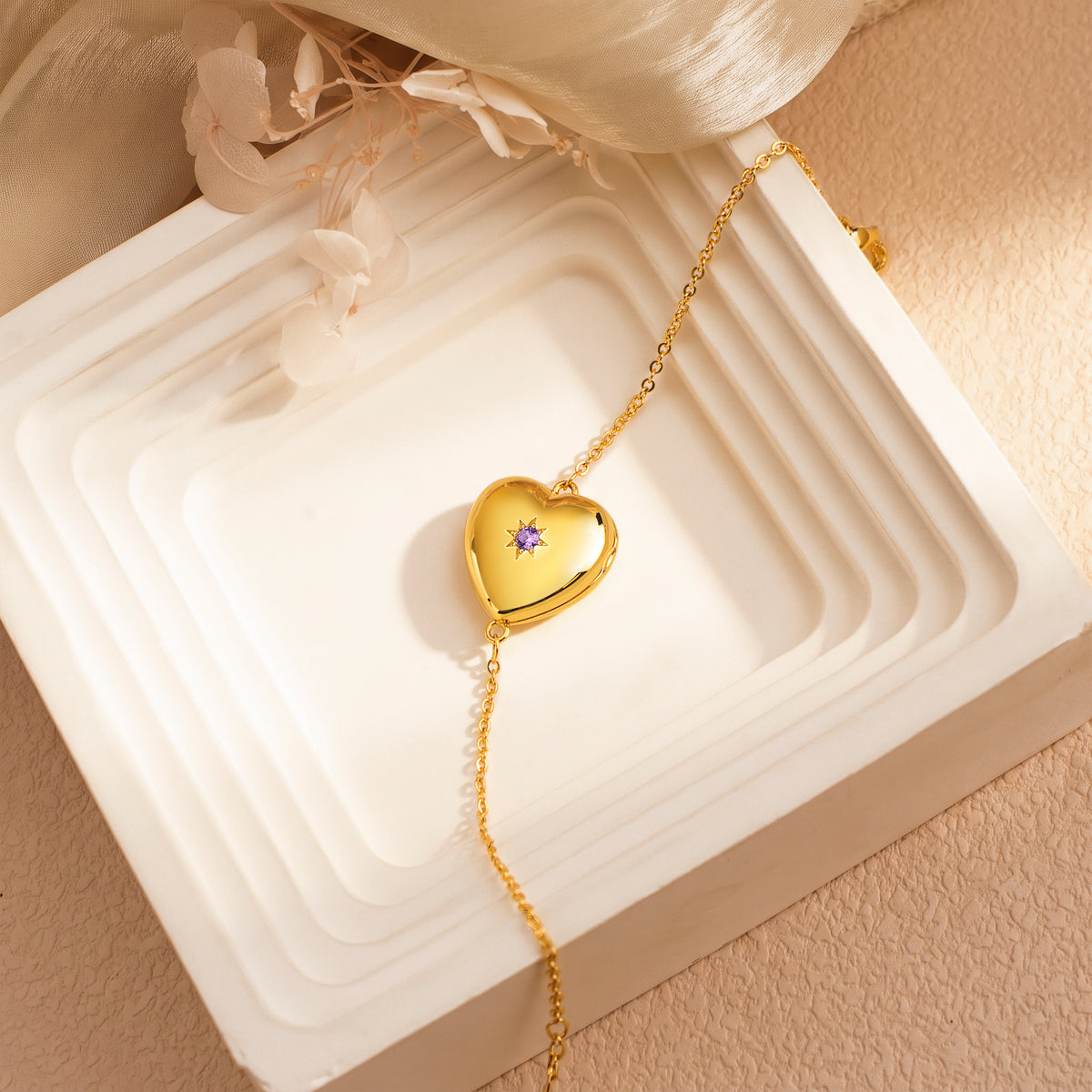 Birthstone Heart Locket Bracelet