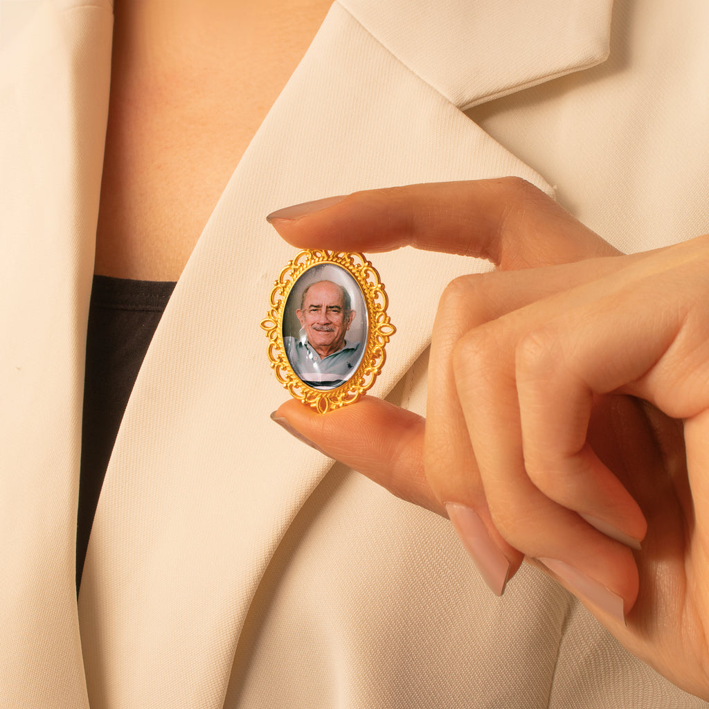 Vintage Oval Resin Graduation Photo Brooch Pin