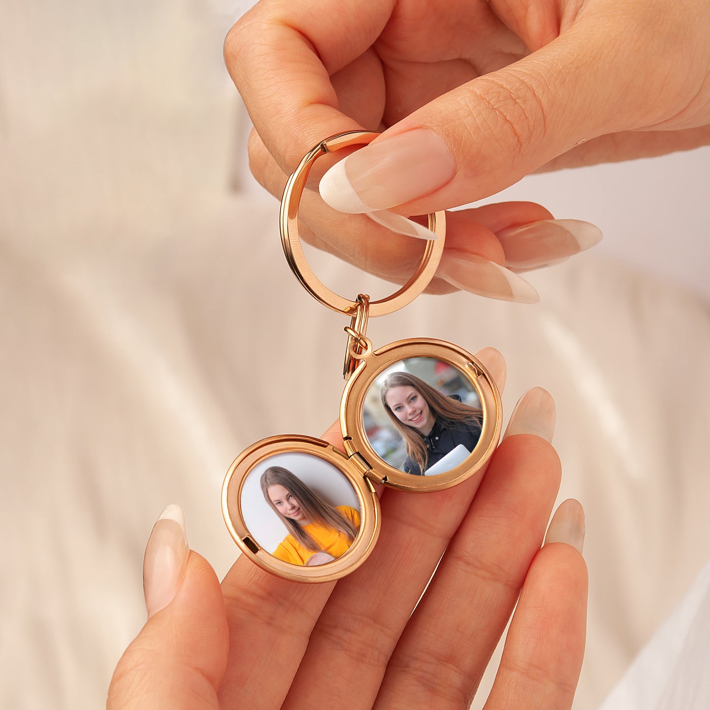 Custom Flower and Name Photo Locket Key Chain