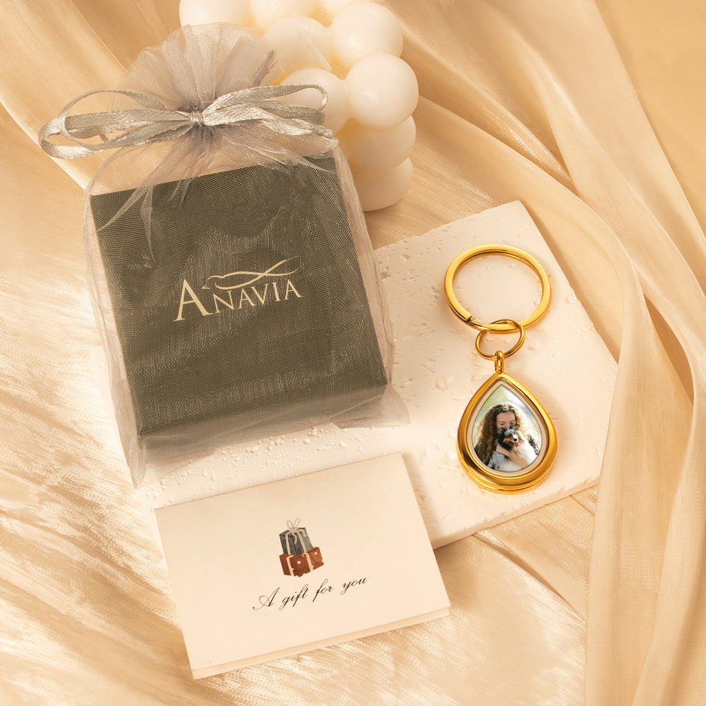 Glass Teardrop Pet Memorial Photo Locket Keychain
