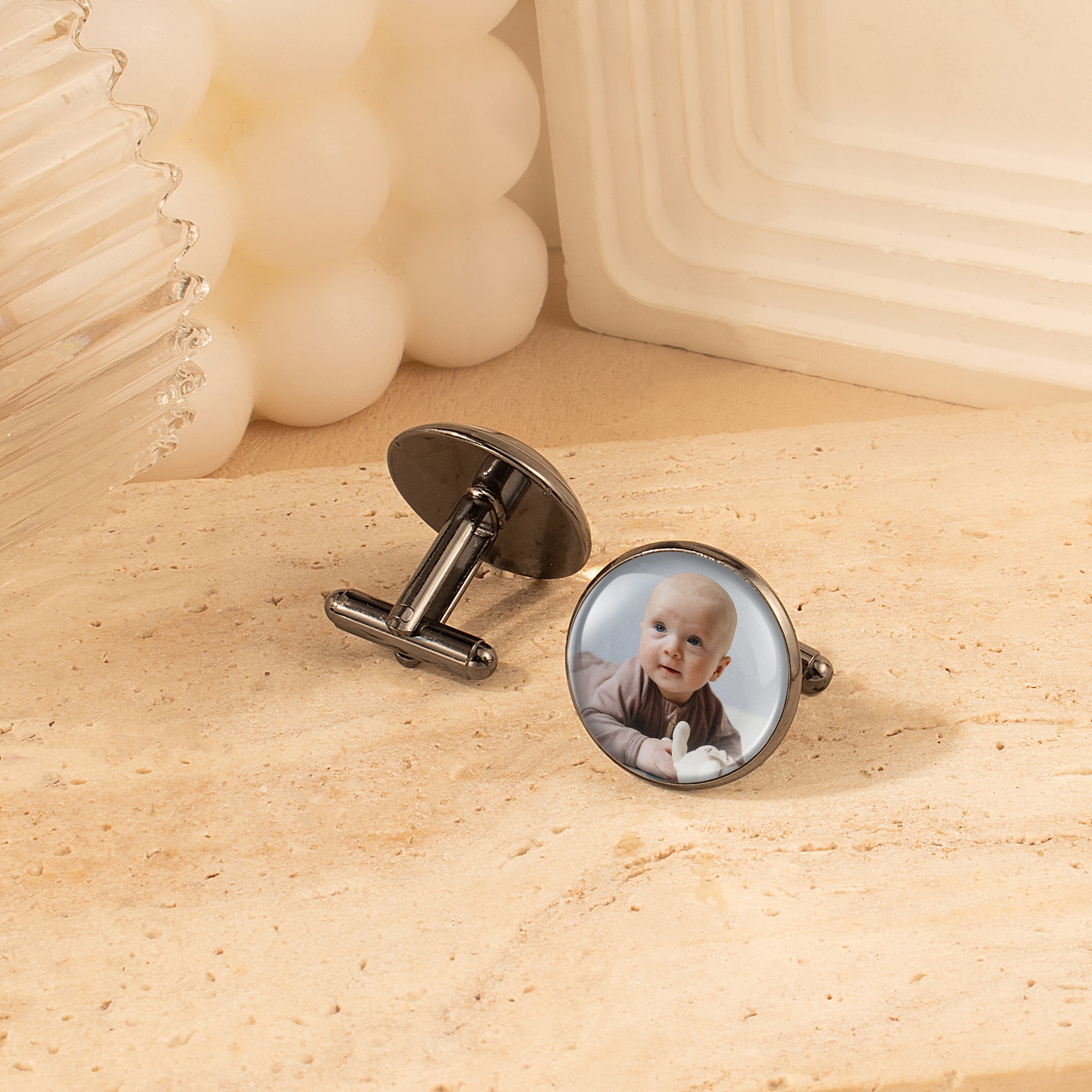 Round Photo Cufflinks with Glass Dome Cab