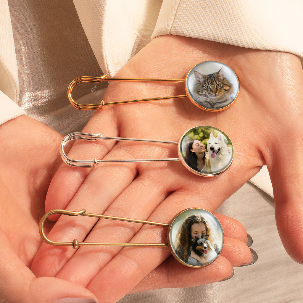 Custom Pet Memorial Round Photo Charm Pin Brooch