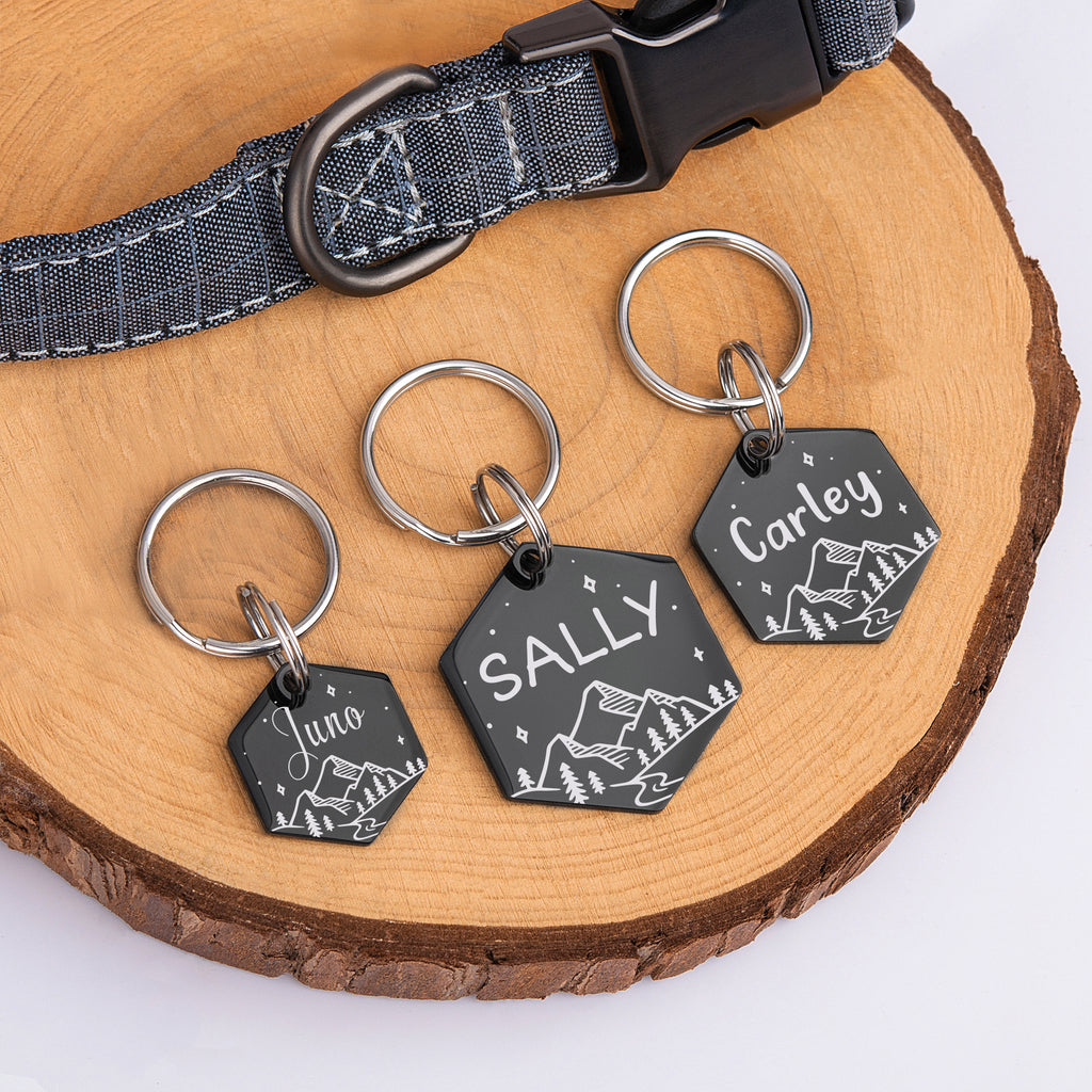 Hexagon Mountain Stars Pet ID Dog Tag