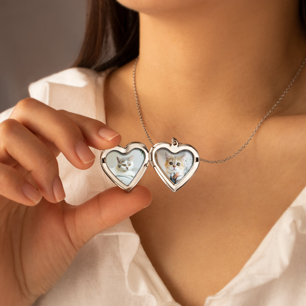 Symmetrical Floral Pet Photo Heart Locket
