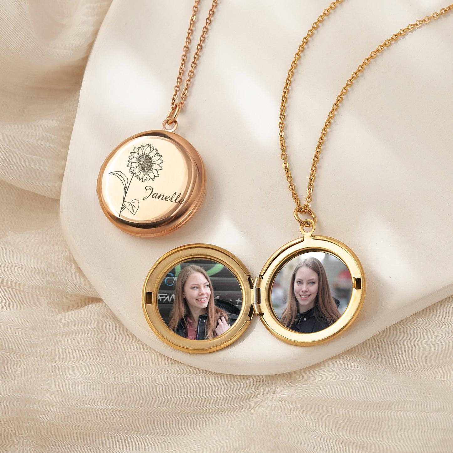 Custom Birth Flower and Name Photo Locket Necklace