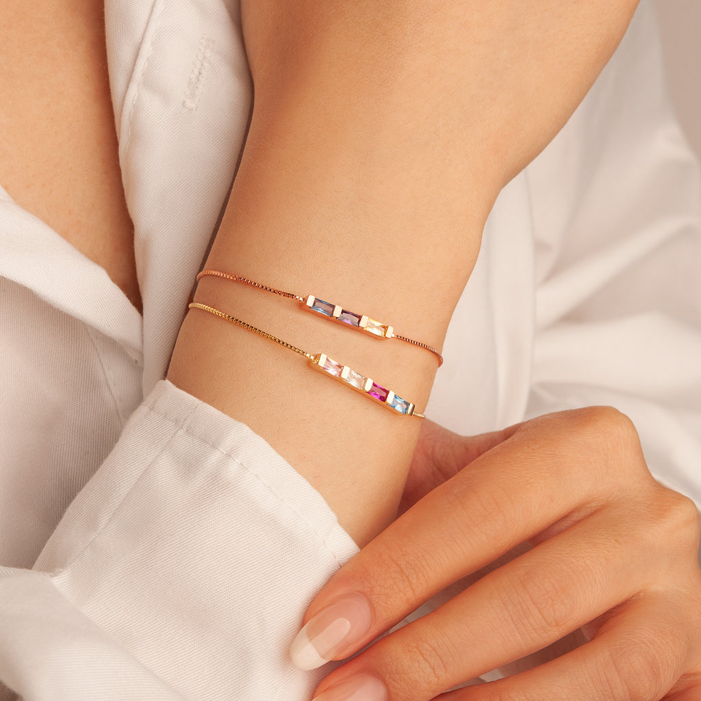 Sterling Silver Birthstone Baguette Bracelet