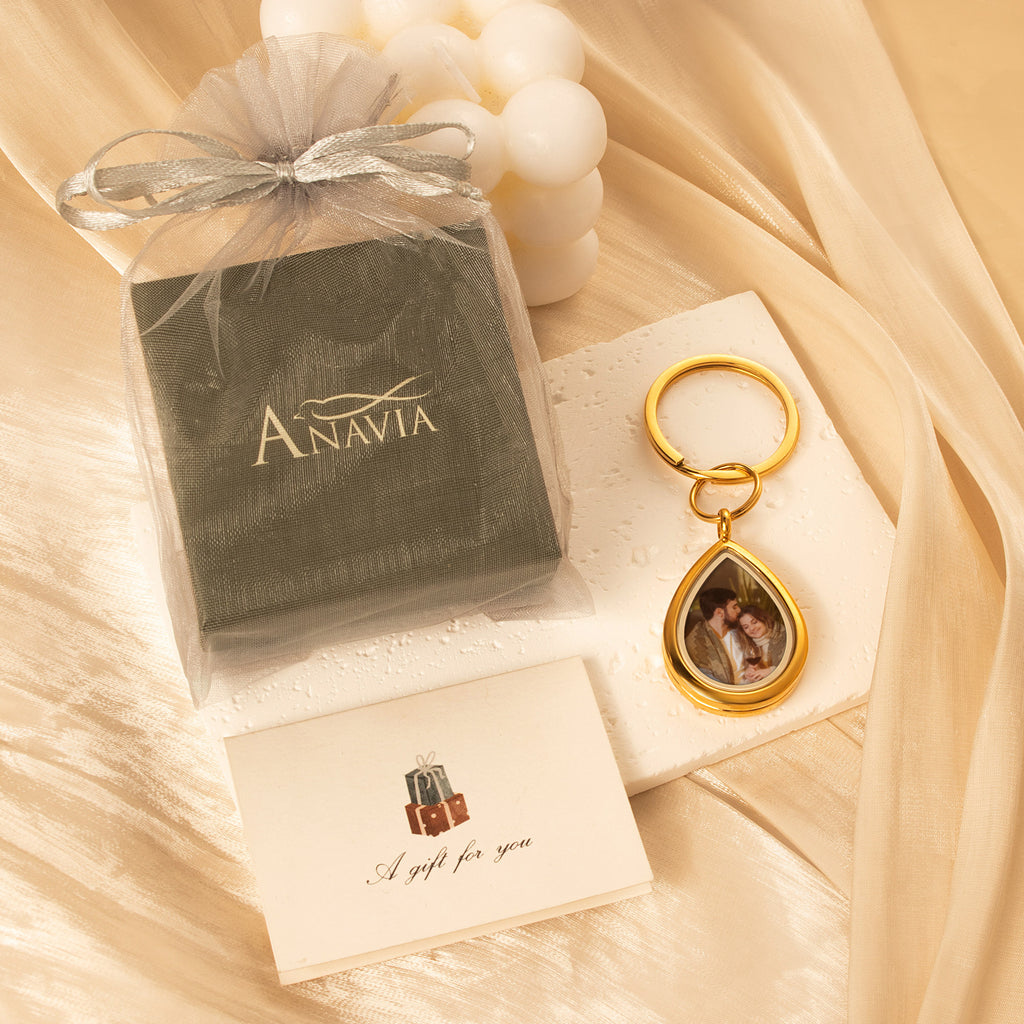 Glass Teardrop Photo Locket Keychain