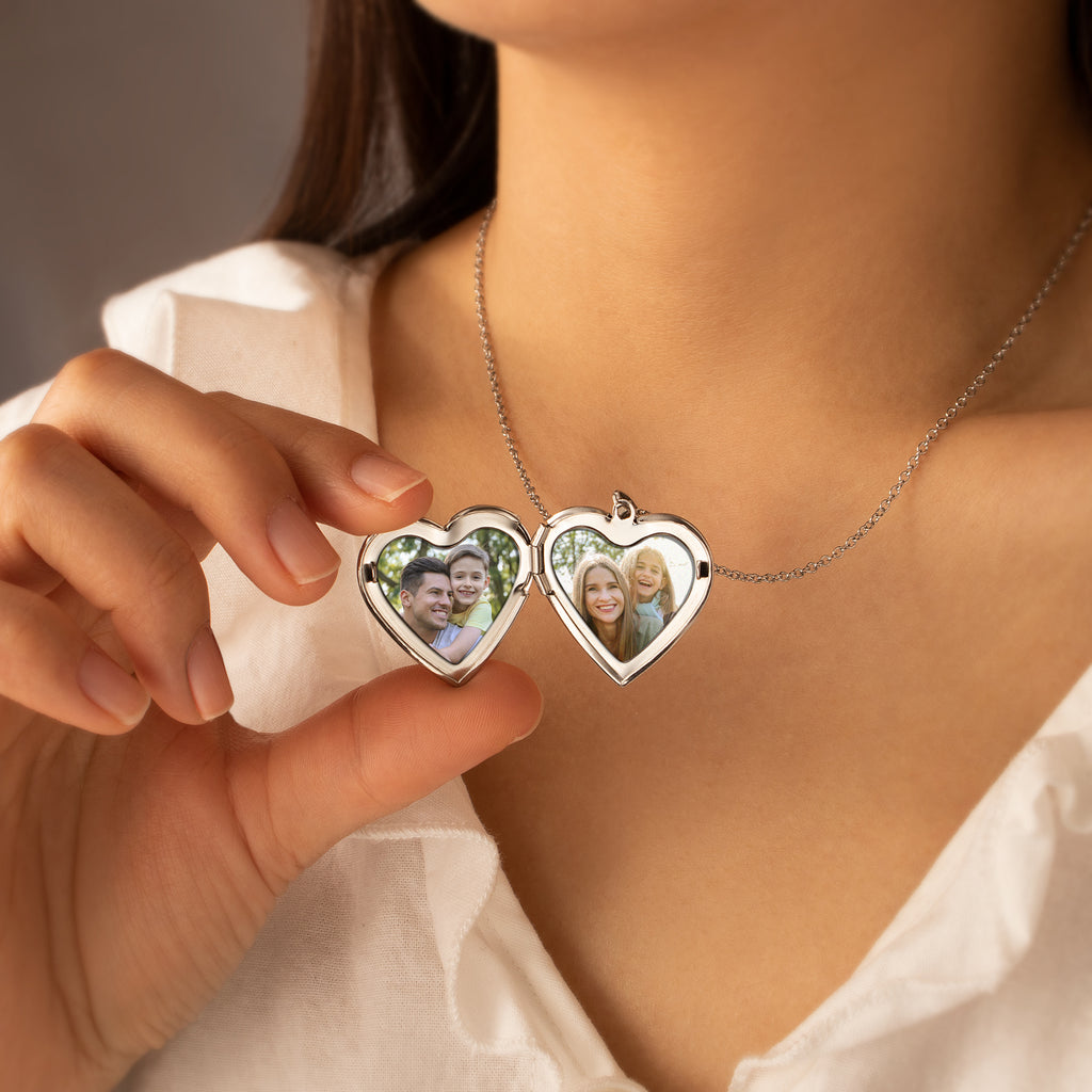 Symmetrical Floral Photo Heart Locket