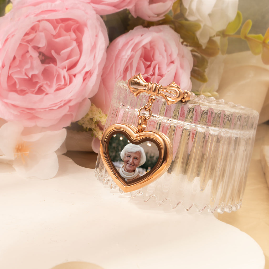 Glass Heart Wedding Photo Locket Brooch Pin