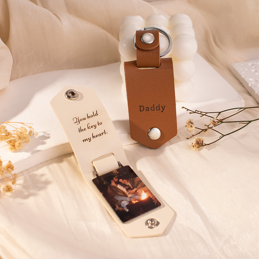 Personalized Men's Leather Photo Keychain